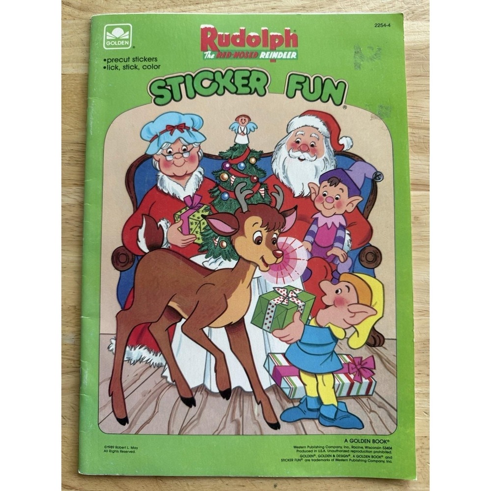 Golden Sticker Fun Rudolph Red Nosed Reindeer Christmas - Book VTG 1989 R. May